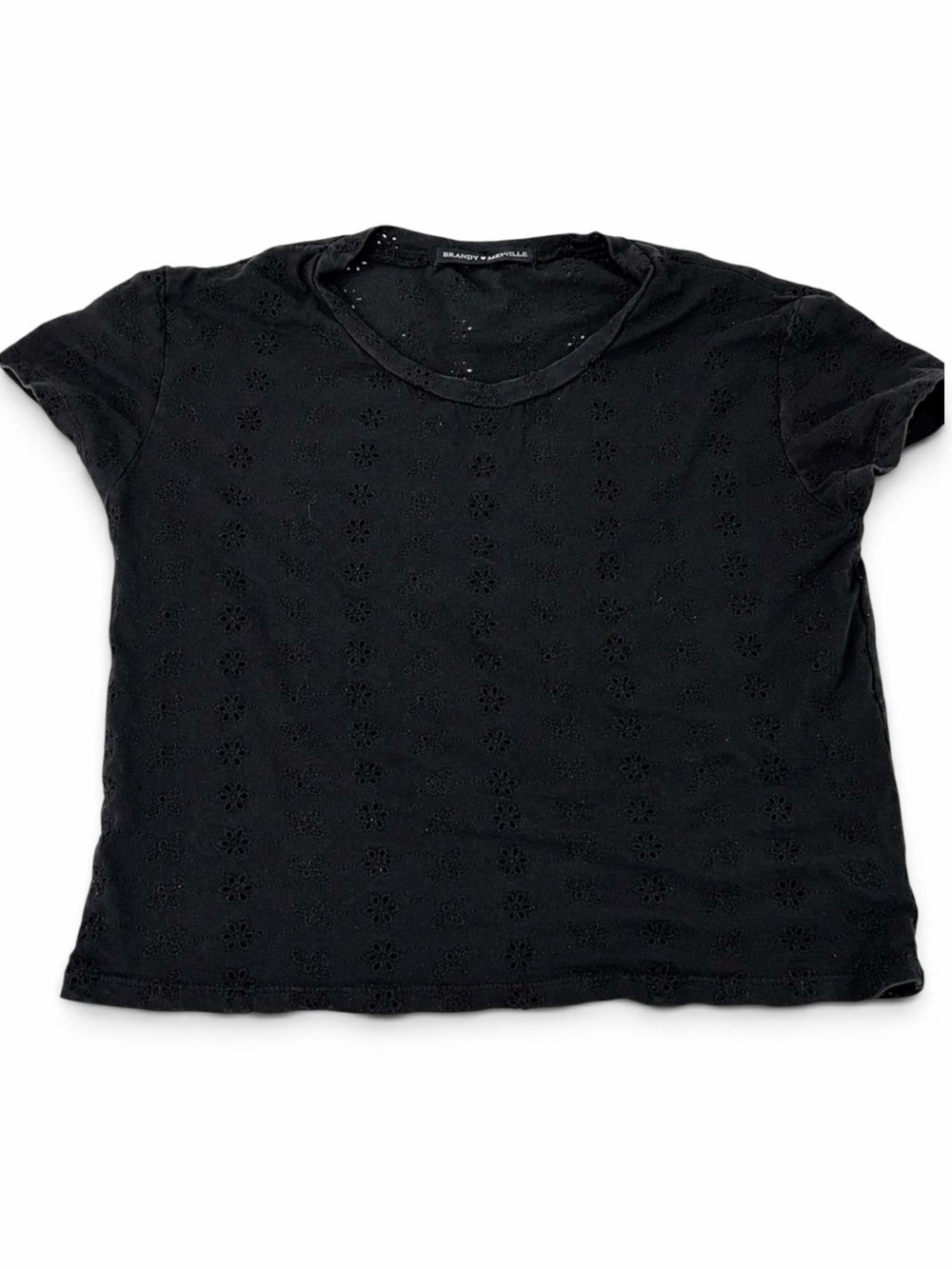 Brandy Melville Black Eyelet Short Sleeve Crop Top